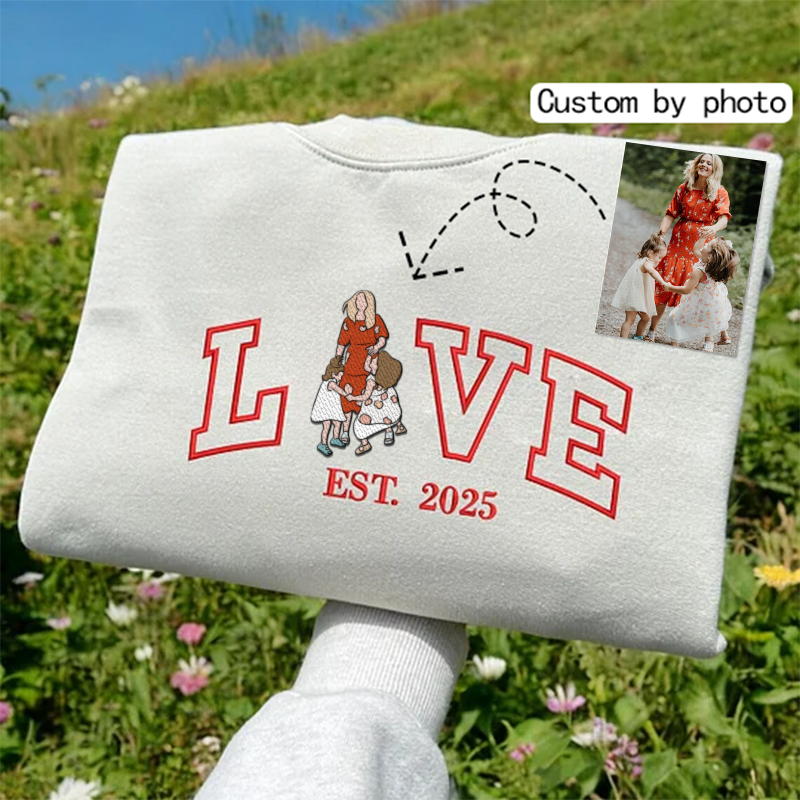 Personalized Embroidered Photo Mom LOVE Est Year Crewneck/Hoodie