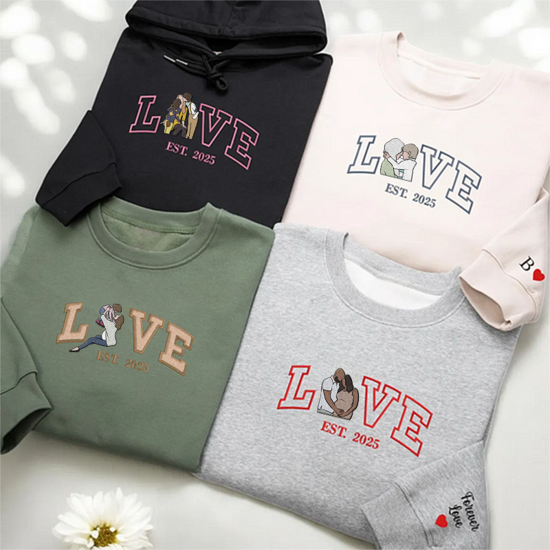 Personalized Embroidered Photo Mom LOVE Est Year Crewneck/Hoodie