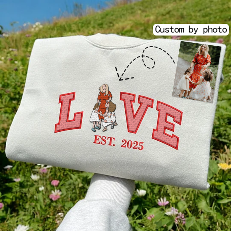 Personalized Embroidered Photo Mom LOVE Est Year Crewneck/Hoodie