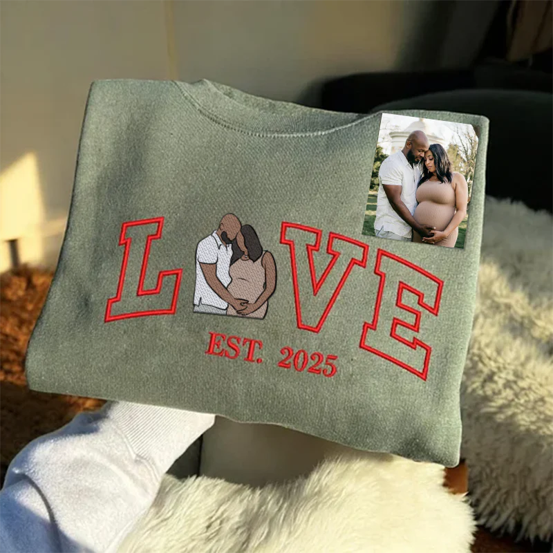 Personalized Embroidered Photo Mom LOVE Est Year Crewneck/Hoodie