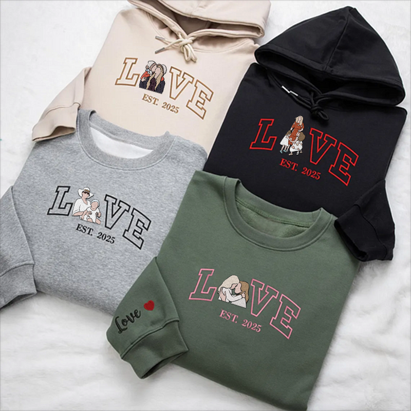 Personalized Embroidered Photo Mom LOVE Est Year Crewneck/Hoodie