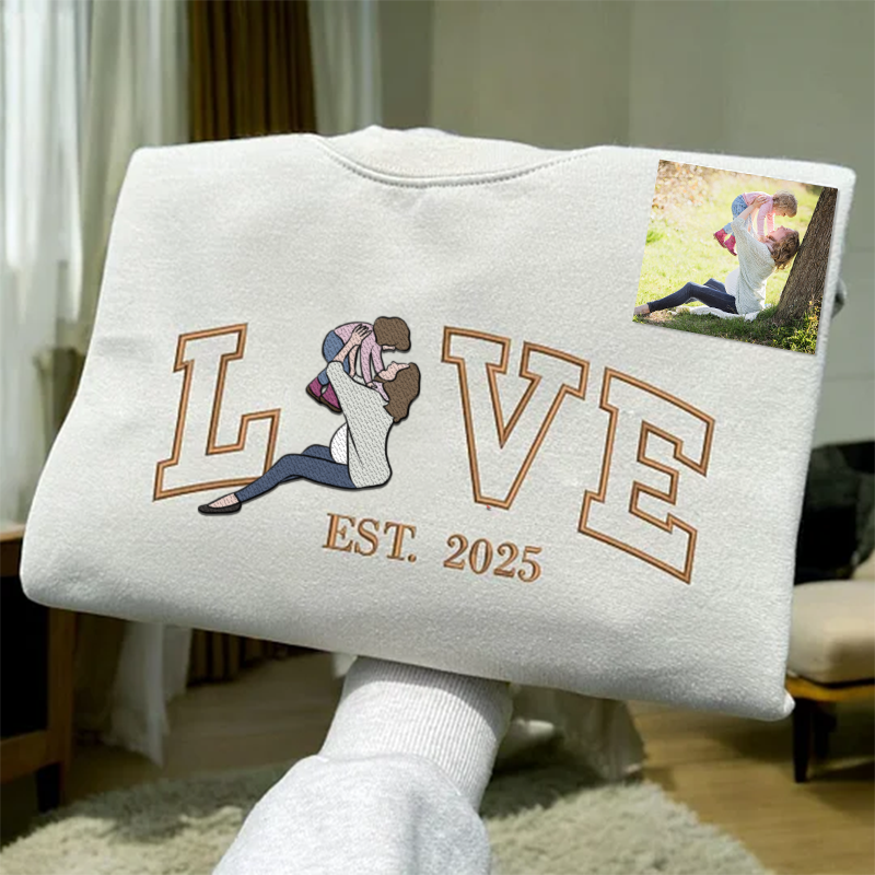 Personalized Embroidered Photo Mom LOVE Est Year Crewneck/Hoodie