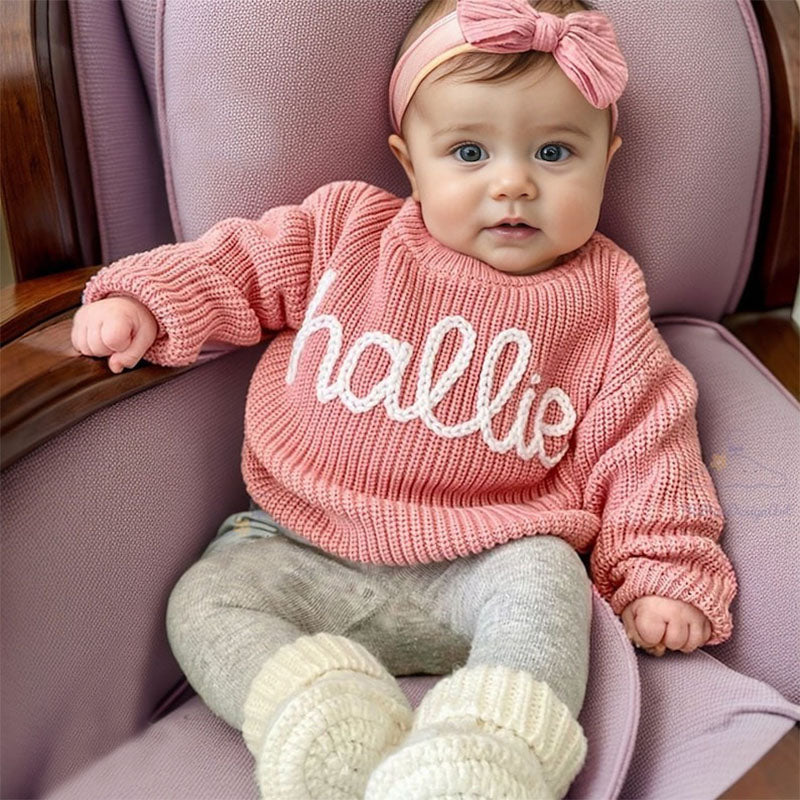 Personalized Hand embroidered Name Baby Sweater