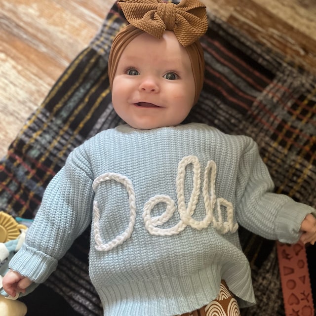 Personalized Hand embroidered Name Baby Sweater