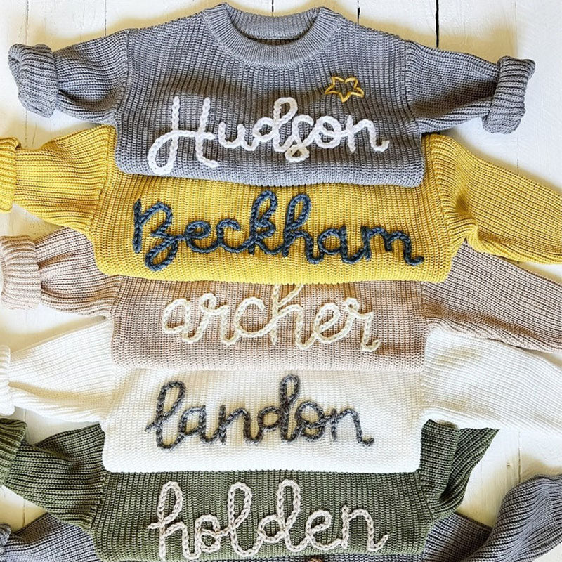 Personalized Hand embroidered Name Baby Sweater