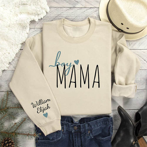Custom Girl Mama Boy Mama With Kids' Names On The Sleeve T-shirt/Sweatshirt/Hoodie