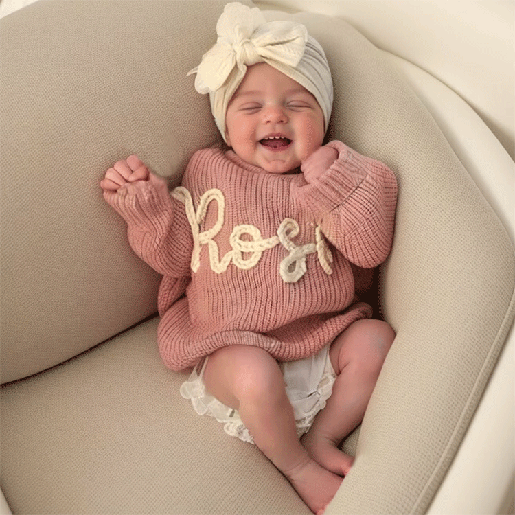 Personalized Hand embroidered Name Baby Sweater