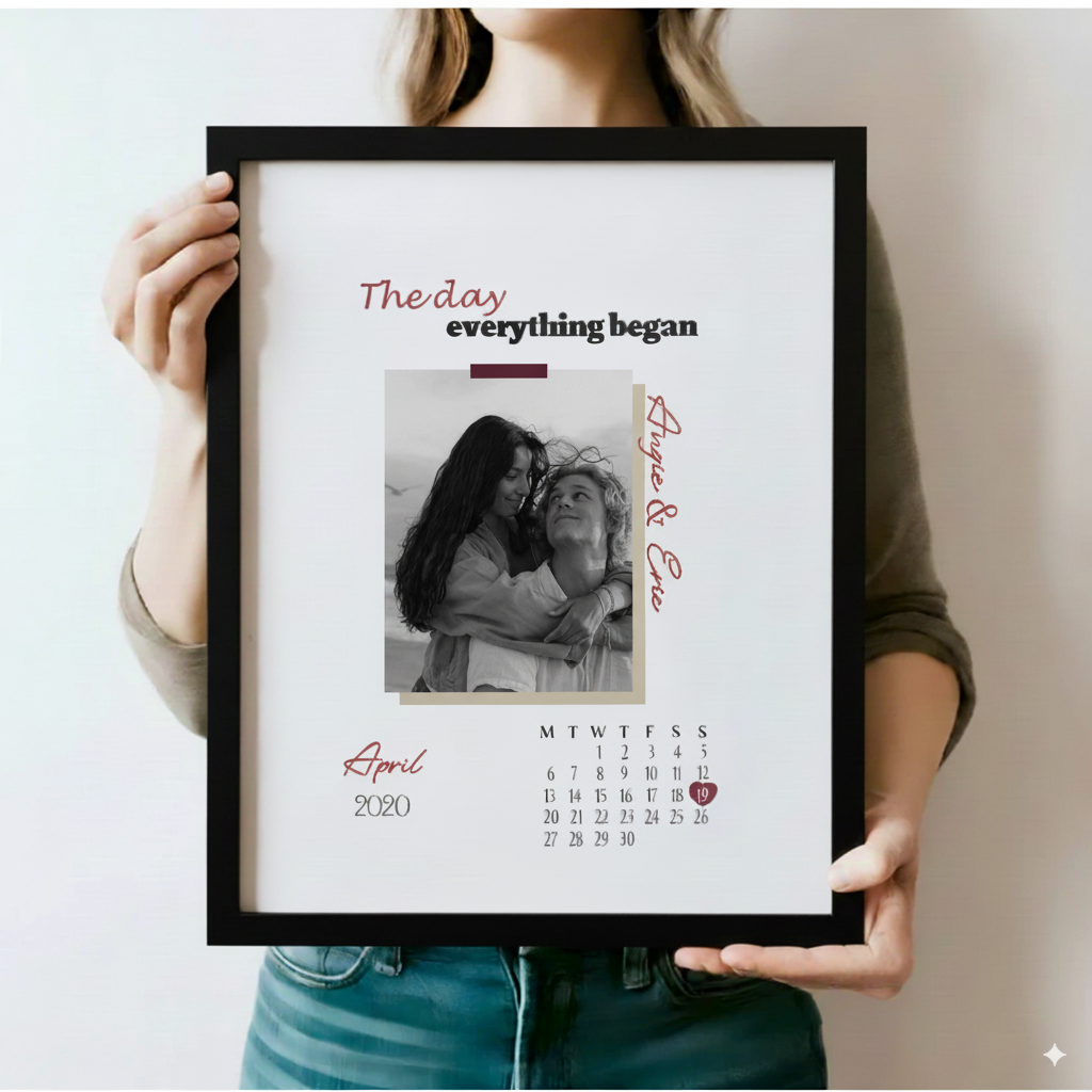 💕The Day Everthing Began 💕Couple Anniversary Calendar With Angle-Sensing Photo Flashcard Frame