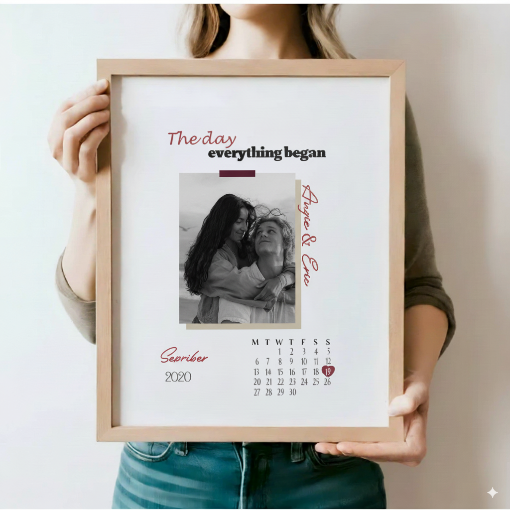 💕The Day Everthing Began 💕Couple Anniversary Calendar With Angle-Sensing Photo Flashcard Frame