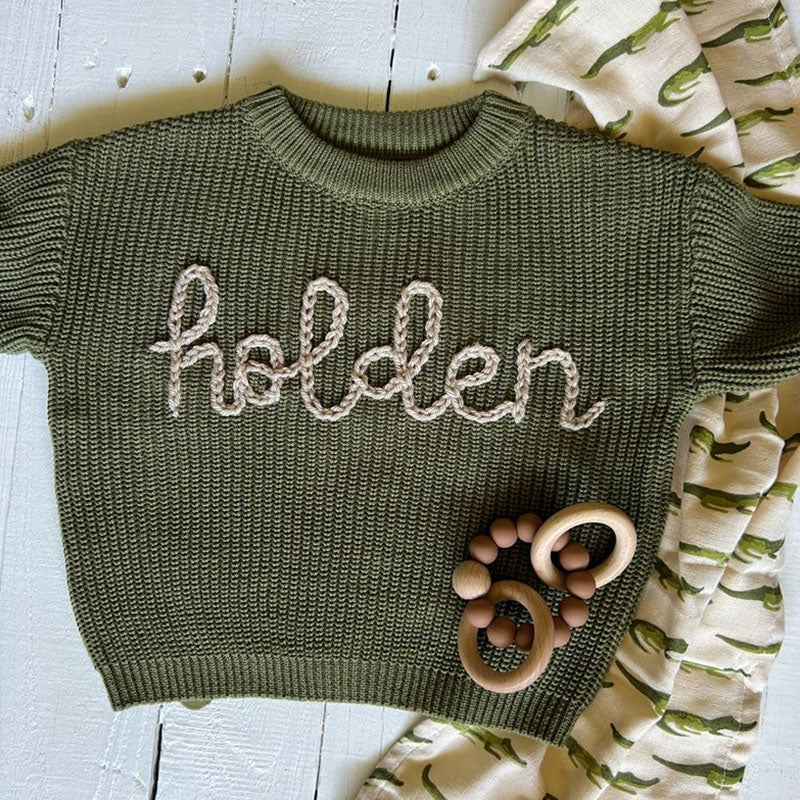 Personalized Hand embroidered Name Baby Sweater
