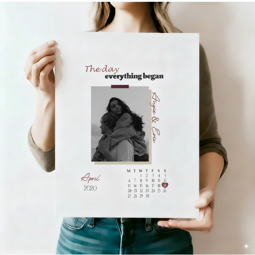 💕The Day Everthing Began 💕Couple Anniversary Calendar With Angle-Sensing Photo Flashcard Frame