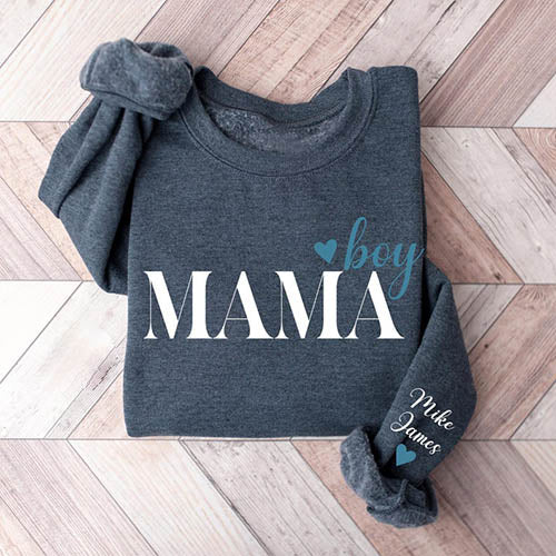 Custom Girl Mama Boy Mama With Kids' Names On The Sleeve T-shirt/Sweatshirt/Hoodie