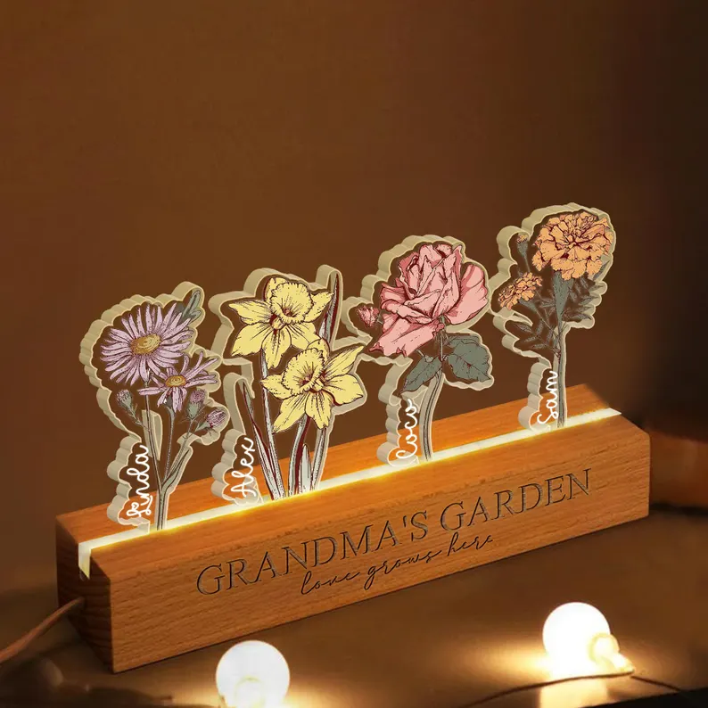 Custom Birth Flower 3D Crystal Acrylic LED Light