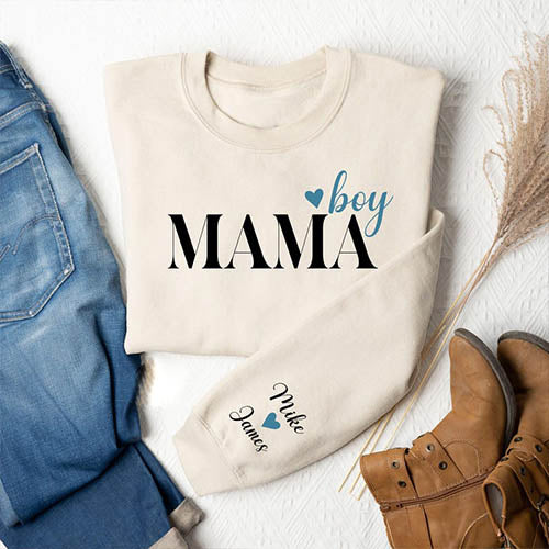 Custom Girl Mama Boy Mama With Kids' Names On The Sleeve T-shirt/Sweatshirt/Hoodie