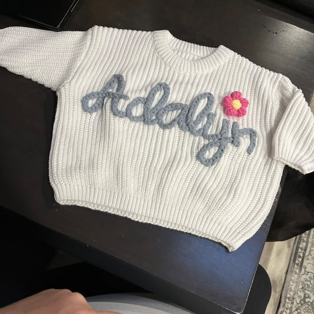 Personalized Hand embroidered Name Baby Sweater