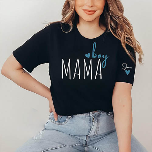 Custom Girl Mama Boy Mama With Kids' Names On The Sleeve T-shirt/Sweatshirt/Hoodie
