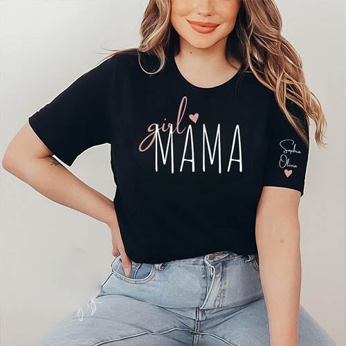 Custom Girl Mama Boy Mama With Kids' Names On The Sleeve T-shirt/Sweatshirt/Hoodie