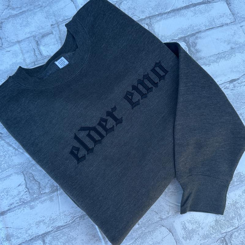 Elder Emo Embroidered Crewneck Long Sleeve Embroidery Unisex