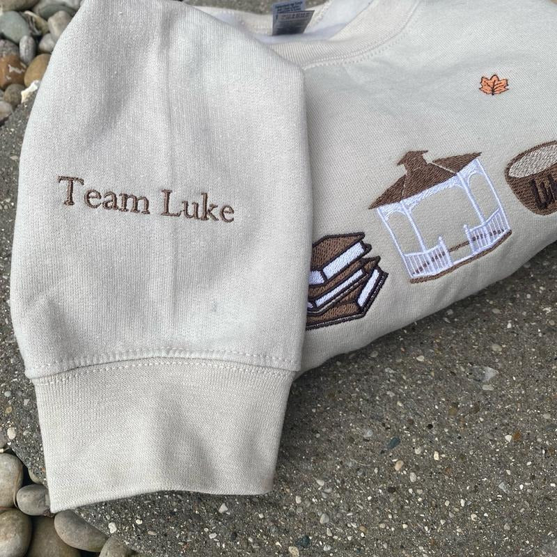 Gilmore Girls Inspired Fall Embroidered Sweatshirt – Books, Coffee & Luke’s Diner