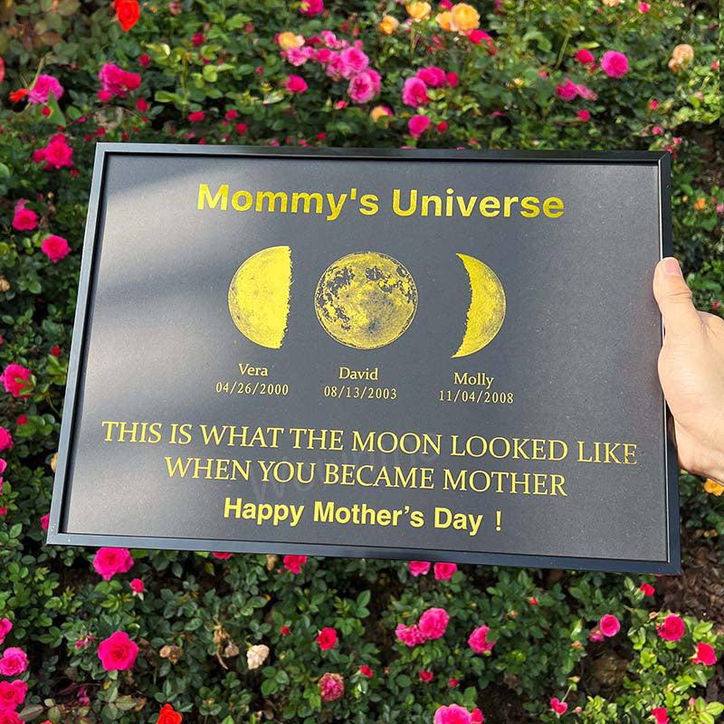 Custom Moon Phase Frame With Text & Date- Mother's Universe