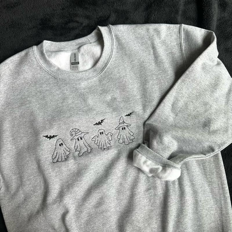Ghosts Embroidered Halloween Crewneck Sweatshirt