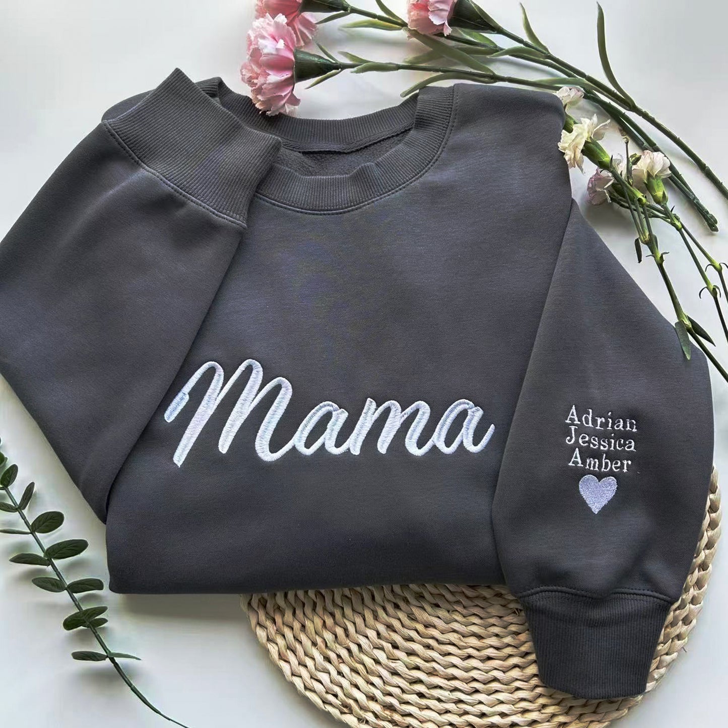 Custom Mama Embroidered Sweatshirt With Kids Names On Sleeve🔥💐