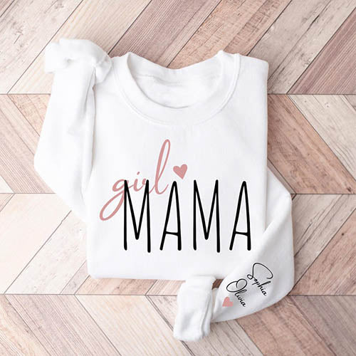 Custom Girl Mama Boy Mama With Kids' Names On The Sleeve T-shirt/Sweatshirt/Hoodie