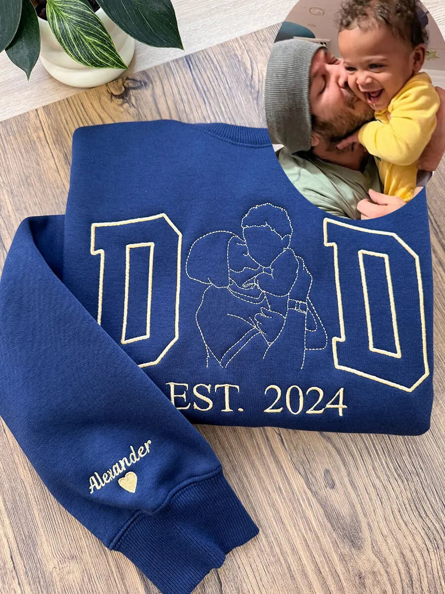 Custom Embroidered Dad Photo Outline Est Sweatshirt/Hoodie
