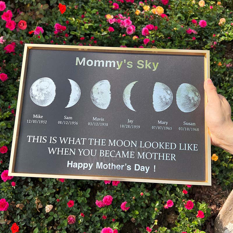 Custom Moon Phase Frame With Text & Date- Mother's Universe