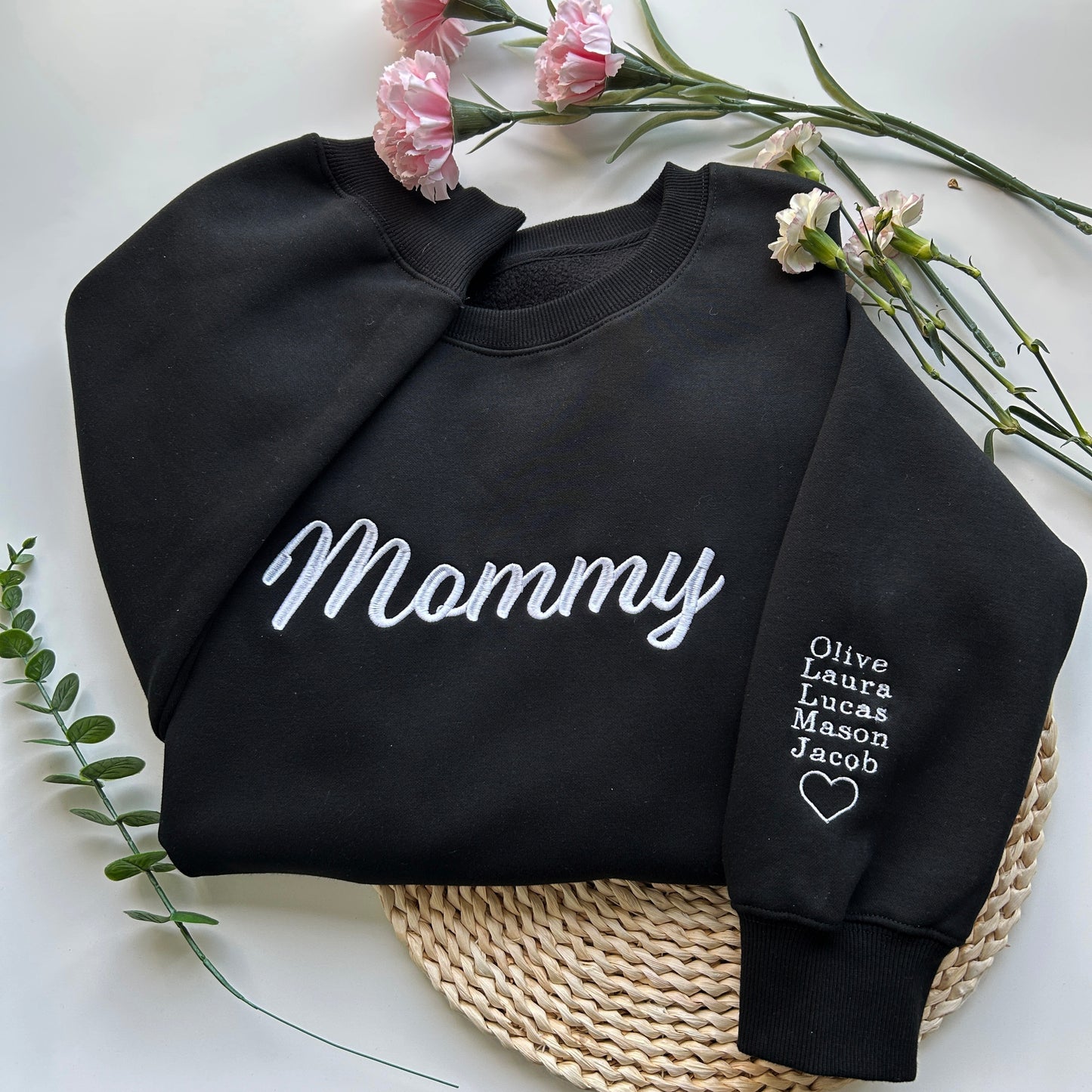 Custom Mama Embroidered Sweatshirt With Kids Names On Sleeve🔥💐