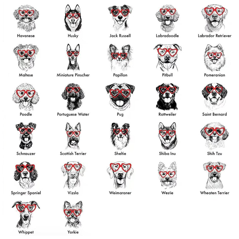 50 Dog Breeds in Adorable Heart Shaped Glasses T-Shirt / Crewneck / Hoodie