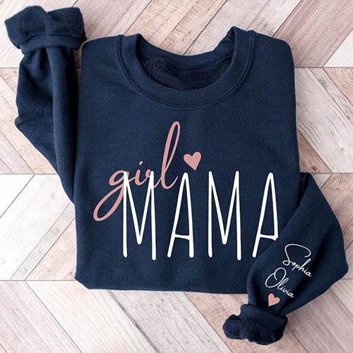 Custom Girl Mama Boy Mama With Kids' Names On The Sleeve T-shirt/Sweatshirt/Hoodie
