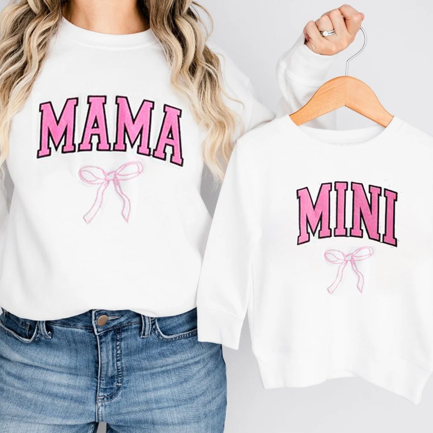 Family Matching Sweatshirt Letter Bow Mother's Day gift