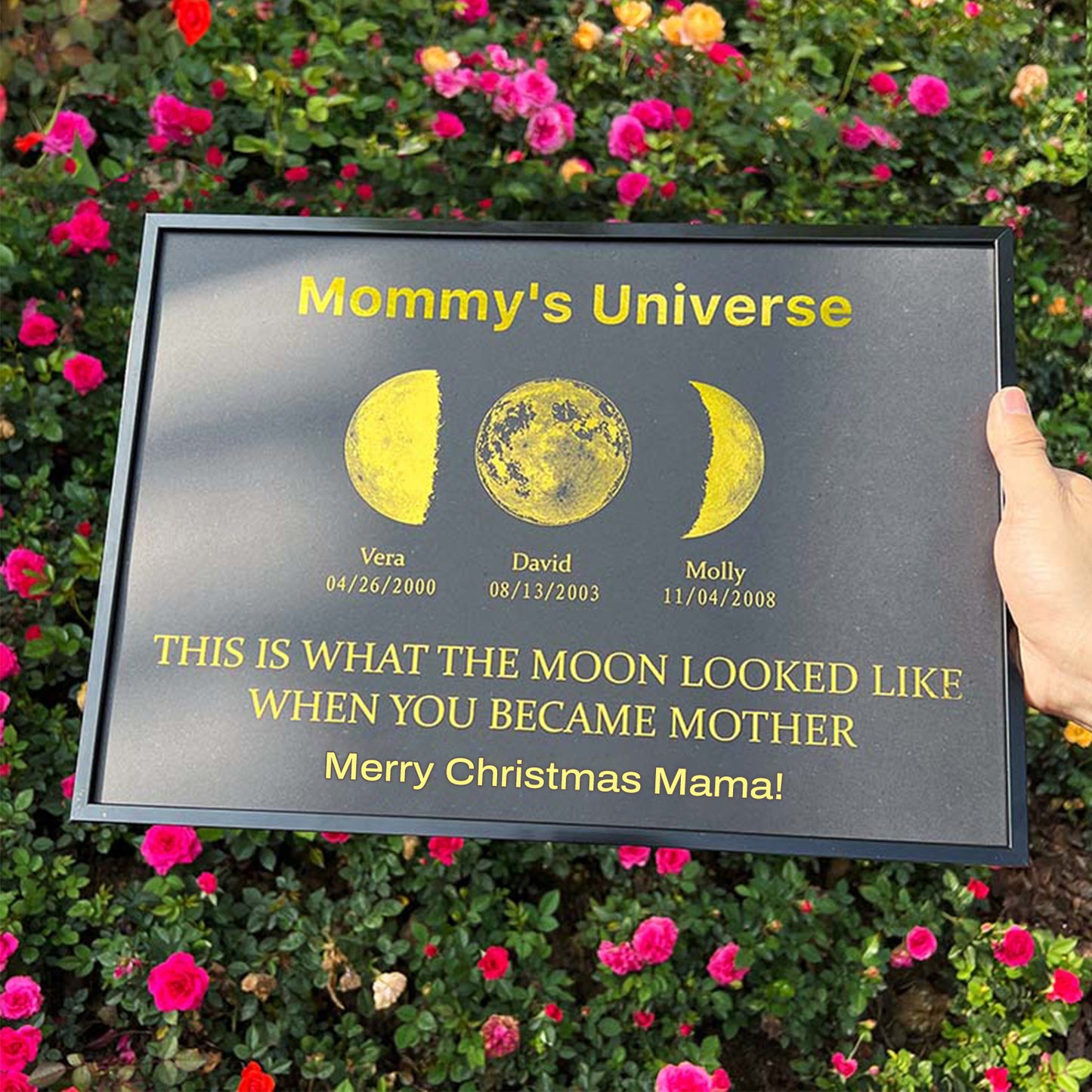 Custom Moon Phase Frame With Text & Date- Mother's Universe