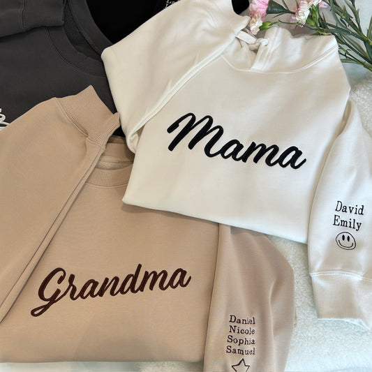 Custom Mama Embroidered Sweatshirt With Kids Names On Sleeve🔥💐
