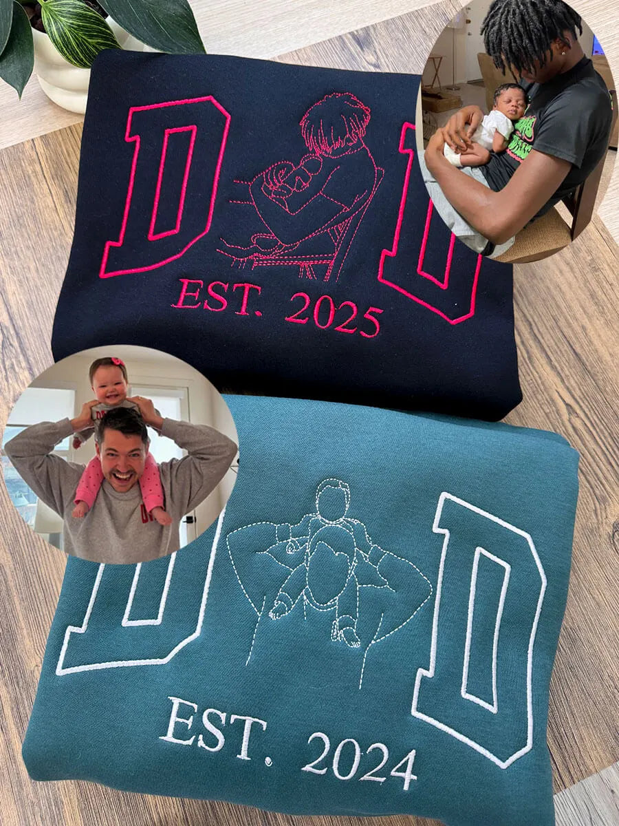 Custom Embroidered Dad Photo Outline Est Sweatshirt/Hoodie