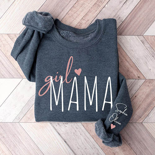 Custom Girl Mama Boy Mama With Kids' Names On The Sleeve T-shirt/Sweatshirt/Hoodie