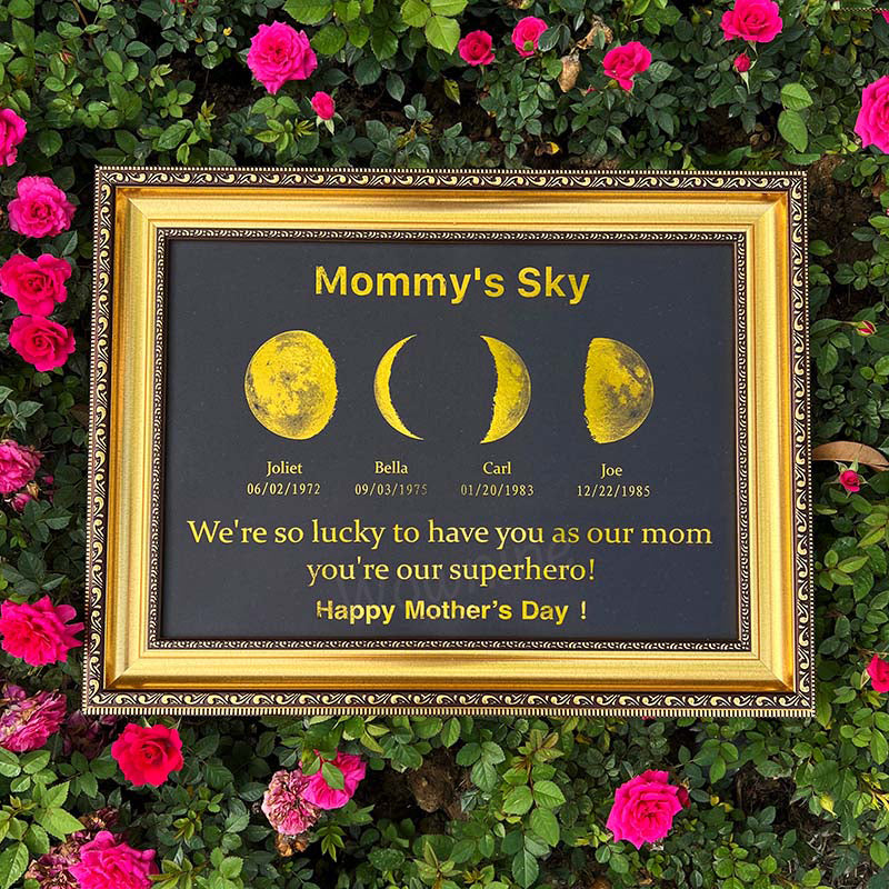 Custom Moon Phase Frame With Text & Date- Mother's Universe