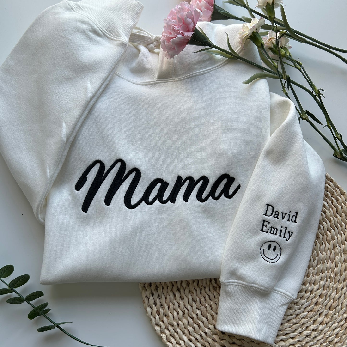 Custom Mama Embroidered Sweatshirt With Kids Names On Sleeve🔥💐