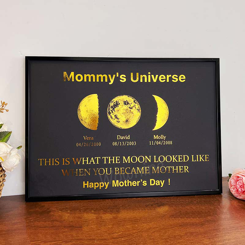 Custom Moon Phase Frame With Text & Date- Mother's Universe