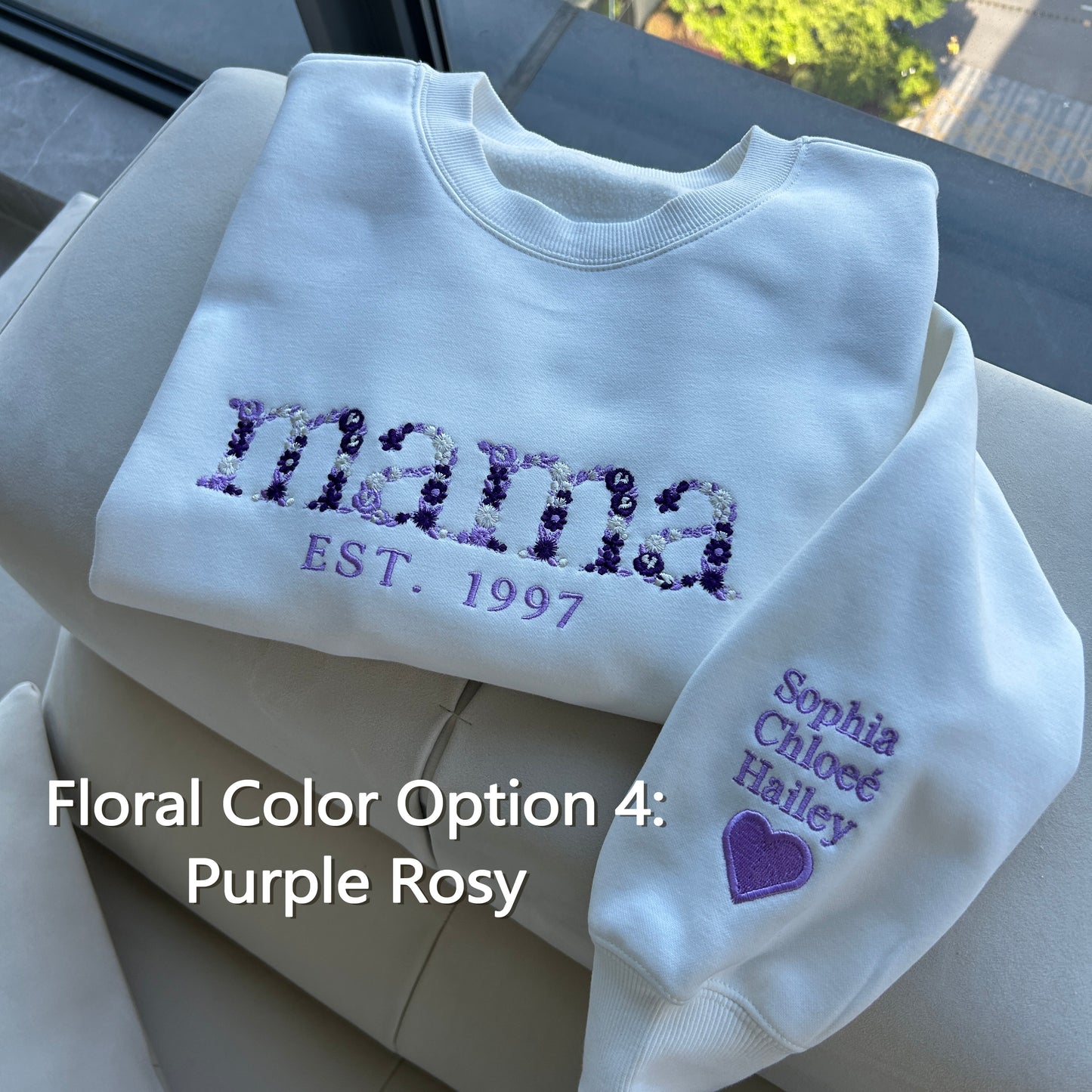 Custom Embroidered Floral Mama Est Sweatshirt