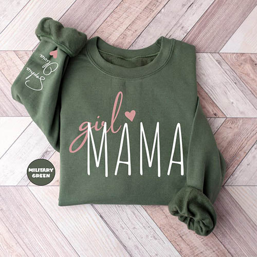 Custom Girl Mama Boy Mama With Kids' Names On The Sleeve T-shirt/Sweatshirt/Hoodie