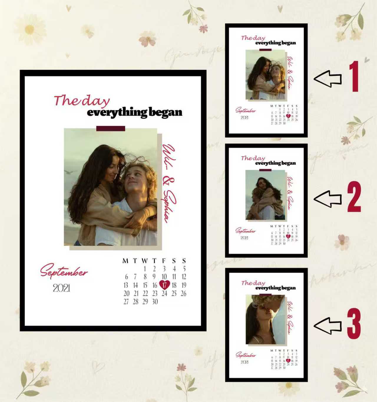 💕The Day Everthing Began 💕Couple Anniversary Calendar With Angle-Sensing Photo Flashcard Frame