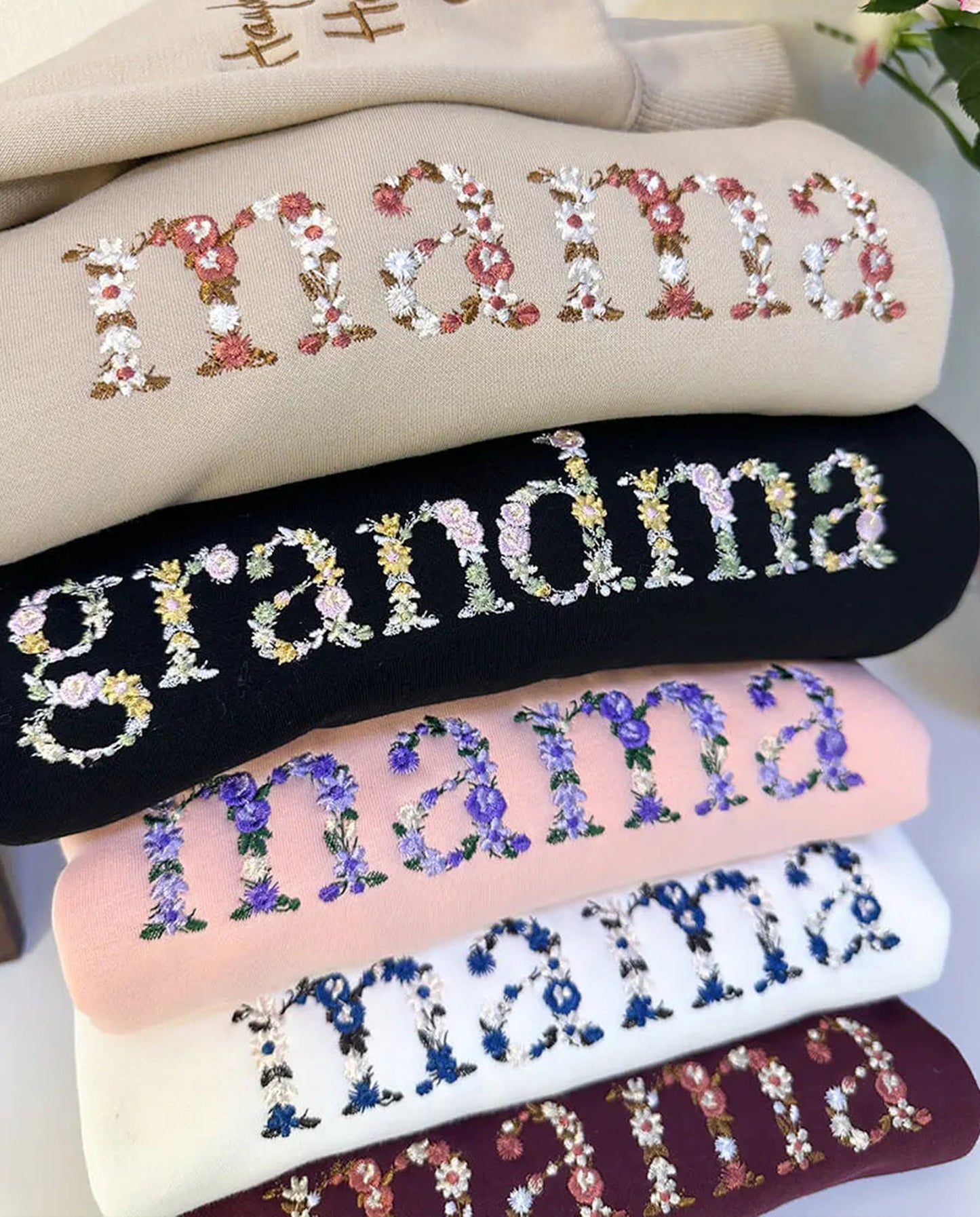 Custom Embroidered Floral Mama Sweatshirt