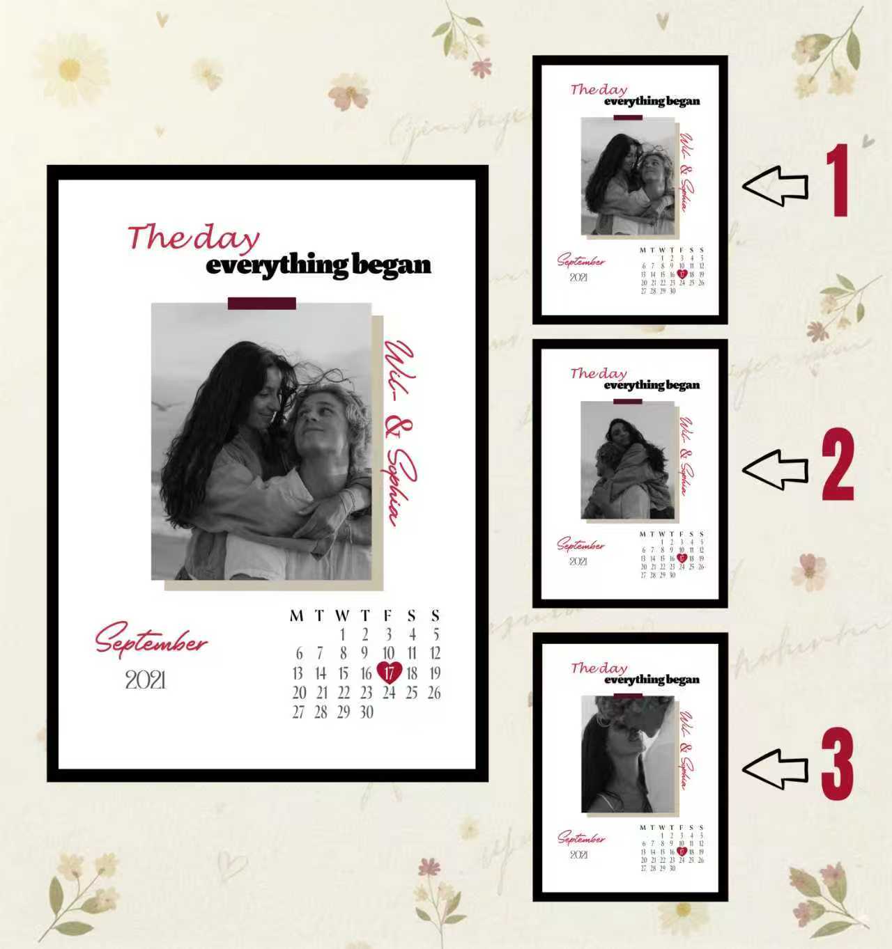 💕The Day Everthing Began 💕Couple Anniversary Calendar With Angle-Sensing Photo Flashcard Frame