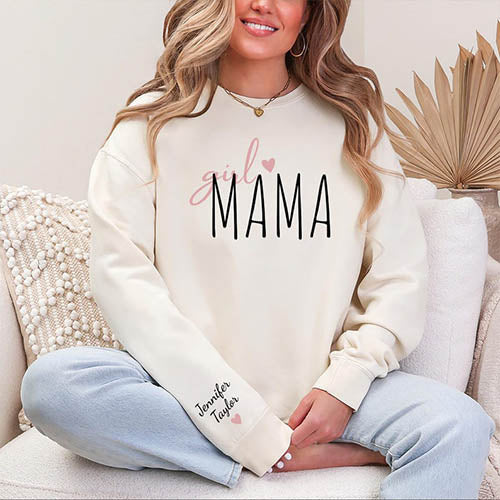Custom Girl Mama Boy Mama With Kids' Names On The Sleeve T-shirt/Sweatshirt/Hoodie