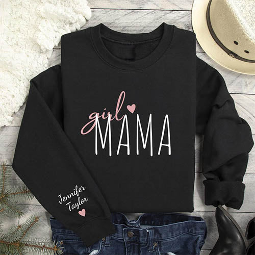 Custom Girl Mama Boy Mama With Kids' Names On The Sleeve T-shirt/Sweatshirt/Hoodie