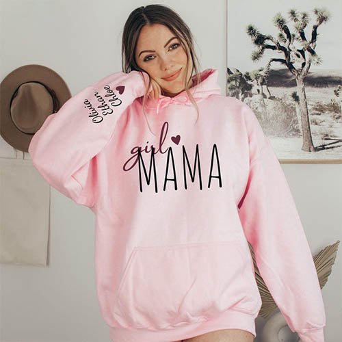 Custom Girl Mama Boy Mama With Kids' Names On The Sleeve T-shirt/Sweatshirt/Hoodie
