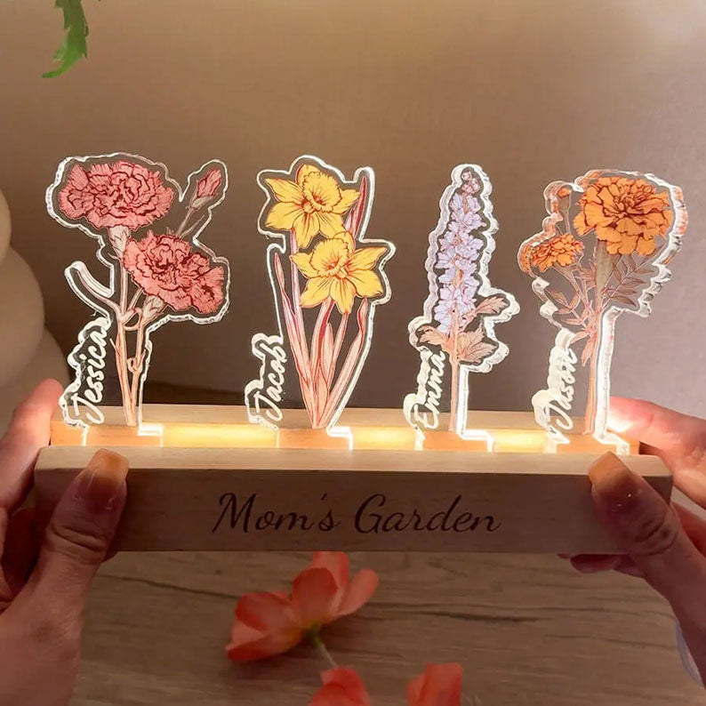 Custom Birth Flower 3D Crystal Acrylic LED Light
