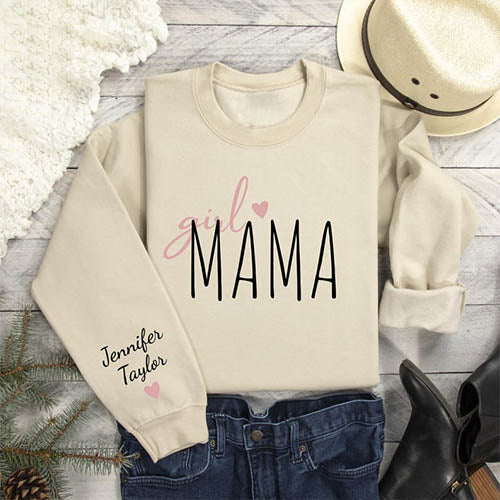 Custom Girl Mama Boy Mama With Kids' Names On The Sleeve T-shirt/Sweatshirt/Hoodie